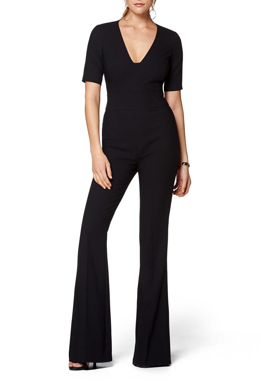 NWT SUISTUDIO Gwen Flare V-Neck Black Jumpsuit 0